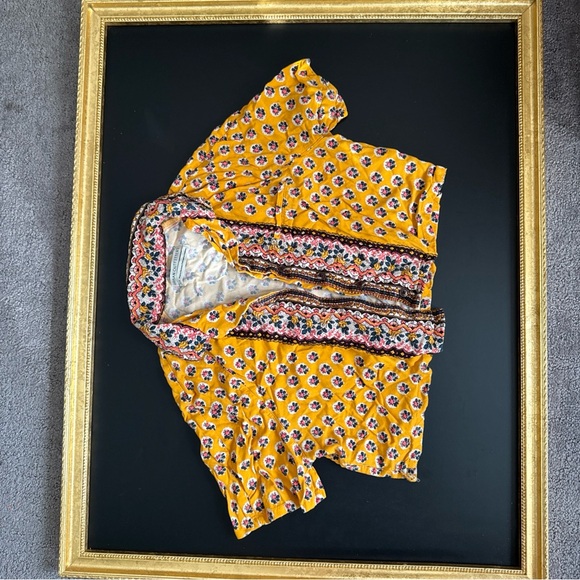 Urban Outfitters Tops - Urban Outfitters Floral Yellow Crop Blouse with Multicolor Trim